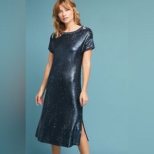 Anthropologie Interstellar Moulinette Soeurs Midnight Blue Sequin Midi Dress L